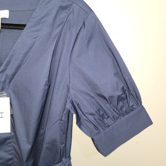 H by Halston NWT Classic Navy Linen Button Up Belted Knee Length Dress - MEDIUM - Picture 6 of 12